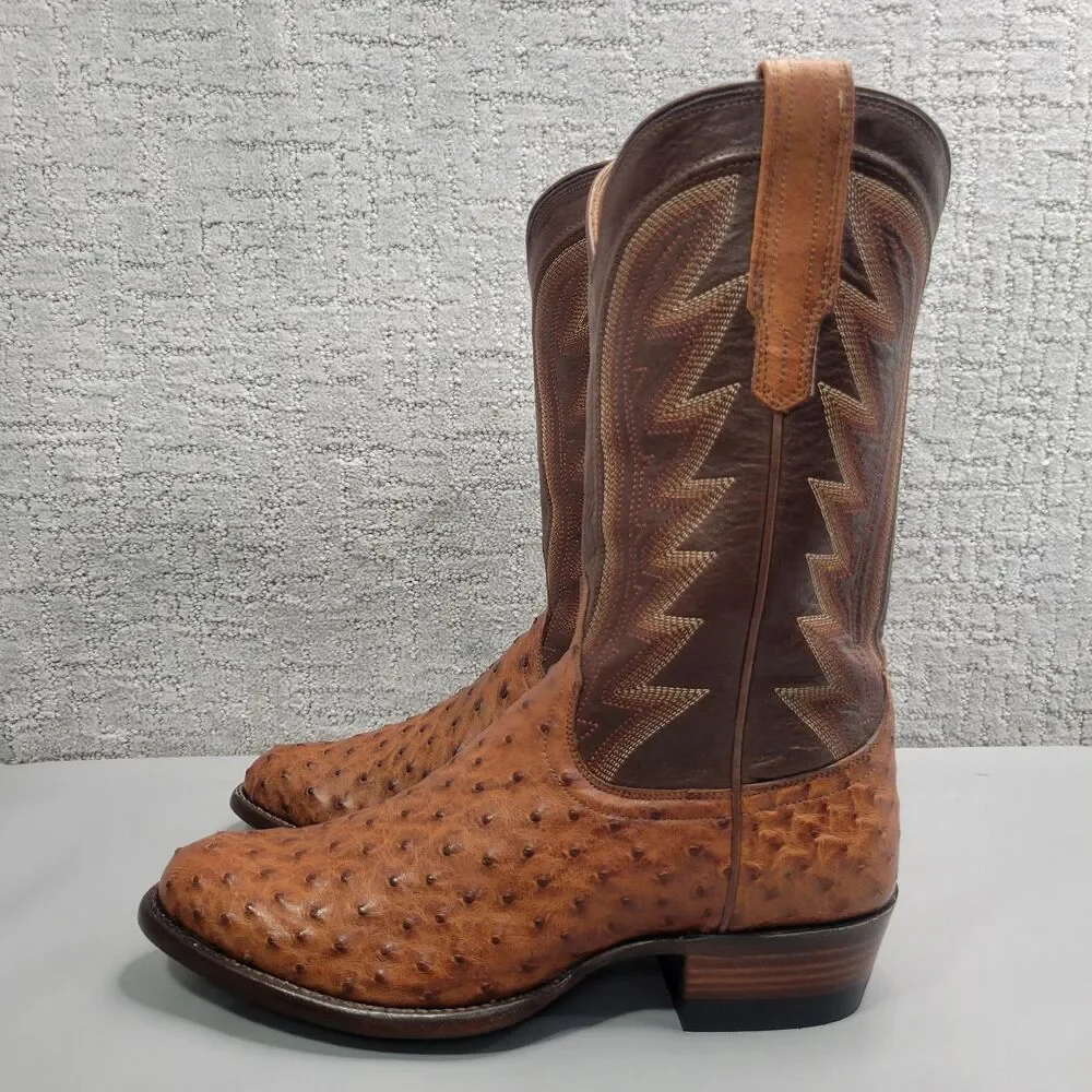 Tecovas The Wyatt II Men's Size US 8.5EE Pecan Ostrich Cowboy Western Boots.